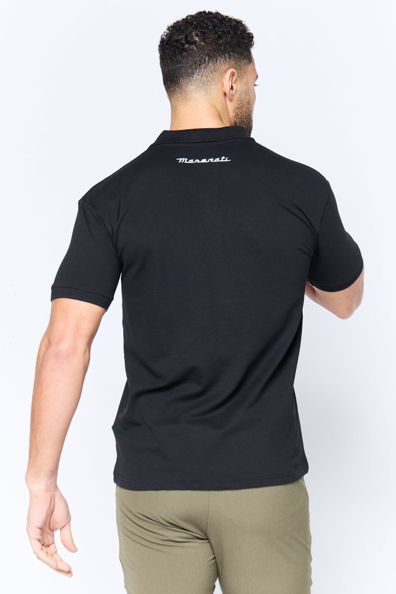 Maserati تي شيرت بولو بأكمام قصيرة للرجال بتصميم عادي مع شعار مطرز، أسود - Image 3