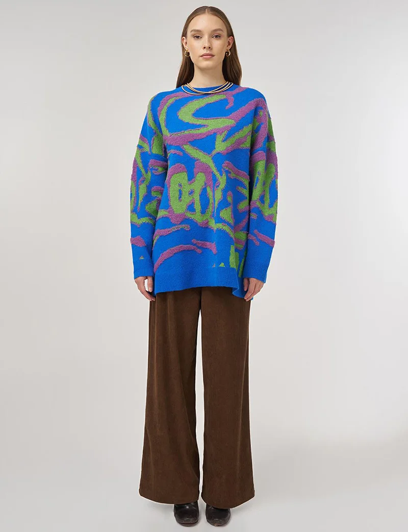 Kayra Multicolor Knit Tunic Sapphire