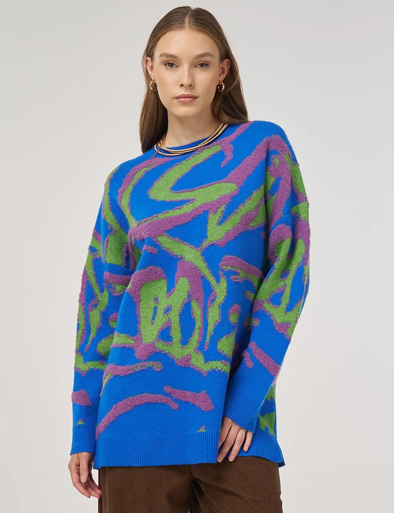 Kayra Multicolor Knit Tunic Sapphire