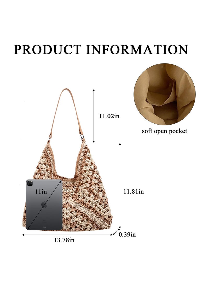 KASTWAVE حقائب قش صيفية للنساء - محفظة كروشيه للشاطئ - حقائب كتف قش أنيقة وعصرية - حقيبة قش أنيقة لإطلالة صيفية أنيقة - Image 3
