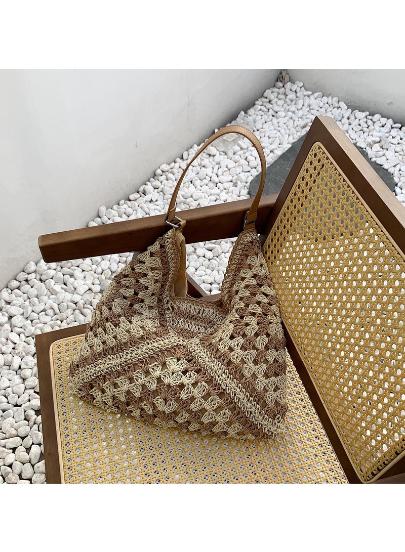 KASTWAVE حقائب قش صيفية للنساء - محفظة كروشيه للشاطئ - حقائب كتف قش أنيقة وعصرية - حقيبة قش أنيقة لإطلالة صيفية أنيقة - Image 5