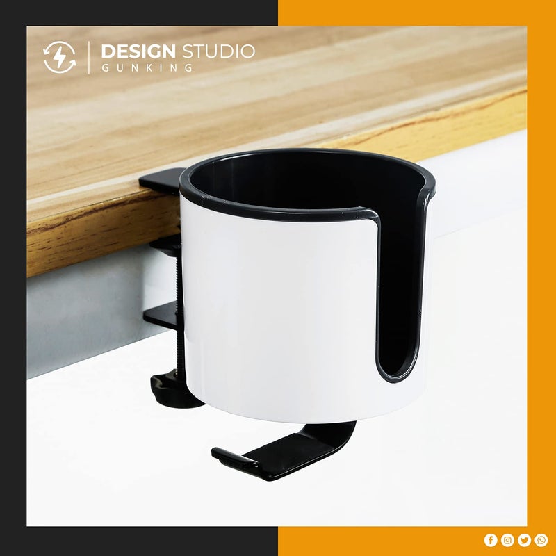 GUNKING Luxury 2-in-1 Anti-Spill Cup Holder with Under Desk Headphone Hanger (White) - Image 2