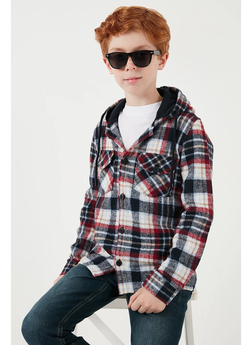 Lela Hooded Double Pocket Plaid Winter Lumberjack Shirt Boy's Shirt CF24W81778