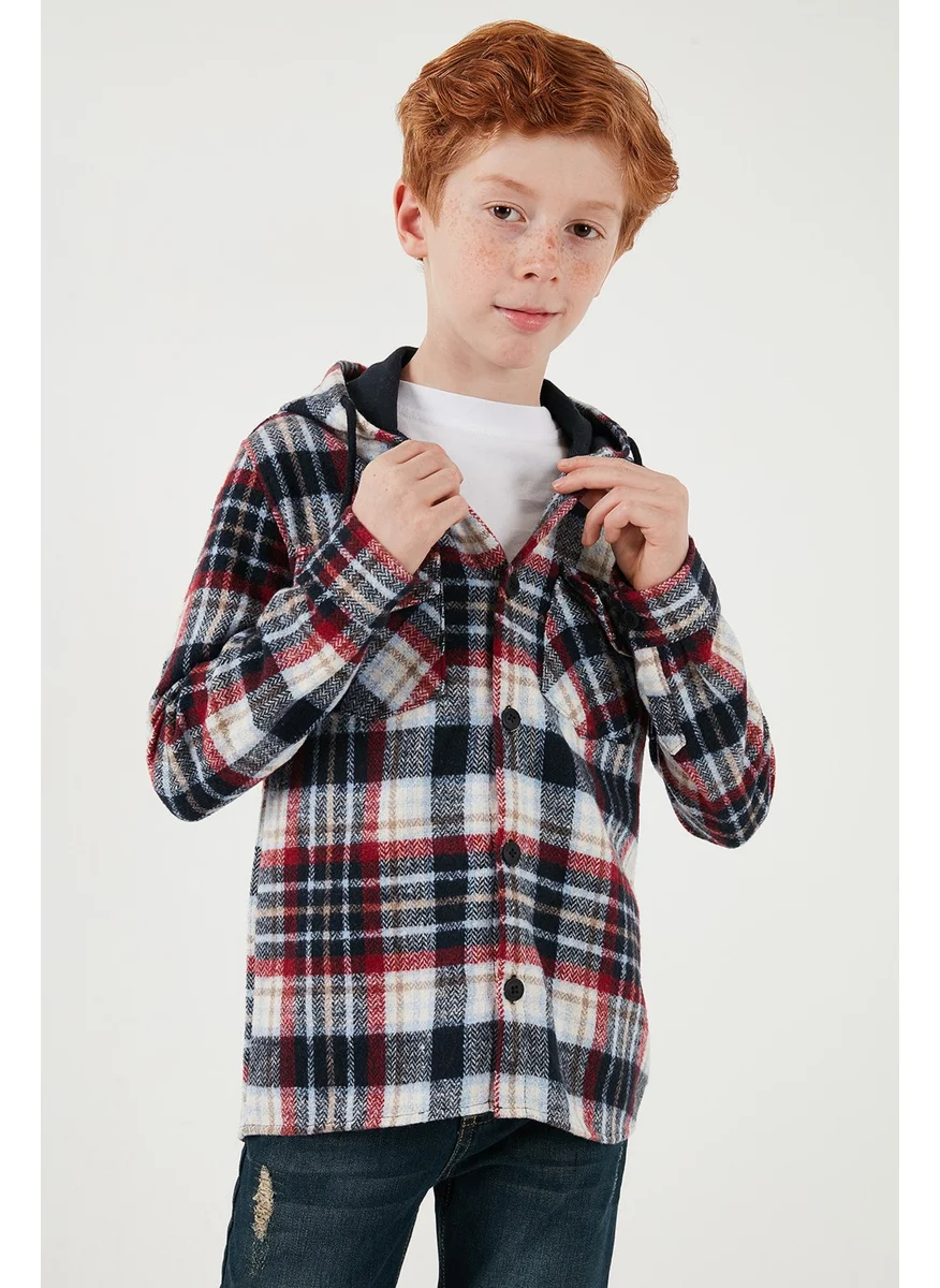 ليلا Hooded Double Pocket Plaid Winter Lumberjack Shirt Boy's Shirt CF24W81778
