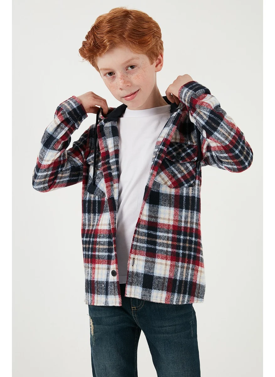 ليلا Hooded Double Pocket Plaid Winter Lumberjack Shirt Boy's Shirt CF24W81778
