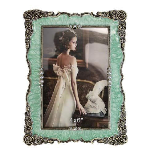 Essovee Vintage Picture Frames 4X6, Elegant Antique Metal Photo Frame with Intricate Rose Carvings and Purple Pearl for Wedding Photos Portraits Unique Gift,Wedding Valentine's/Mother's Day Gifts - Image 1