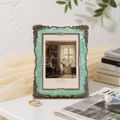 Essovee Vintage Picture Frames 4X6, Elegant Antique Metal Photo Frame with Intricate Rose Carvings and Purple Pearl for Wedding Photos Portraits Unique Gift,Wedding Valentine's/Mother's Day Gifts - Image 4