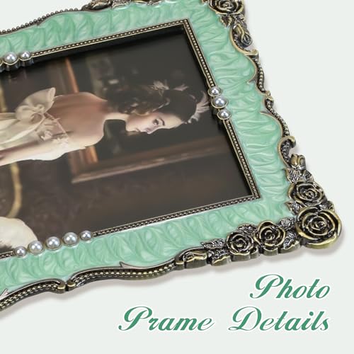 Essovee Vintage Picture Frames 4X6, Elegant Antique Metal Photo Frame with Intricate Rose Carvings and Purple Pearl for Wedding Photos Portraits Unique Gift,Wedding Valentine's/Mother's Day Gifts - Image 2