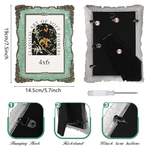 Essovee Vintage Picture Frames 4X6, Elegant Antique Metal Photo Frame with Intricate Rose Carvings and Purple Pearl for Wedding Photos Portraits Unique Gift,Wedding Valentine's/Mother's Day Gifts - Image 5