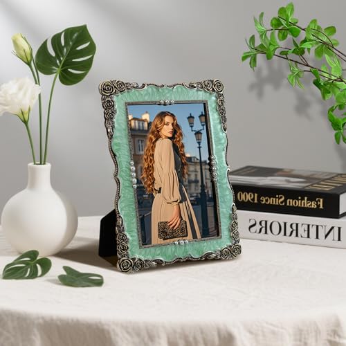 Essovee Vintage Picture Frames 4X6, Elegant Antique Metal Photo Frame with Intricate Rose Carvings and Purple Pearl for Wedding Photos Portraits Unique Gift,Wedding Valentine's/Mother's Day Gifts - Image 3