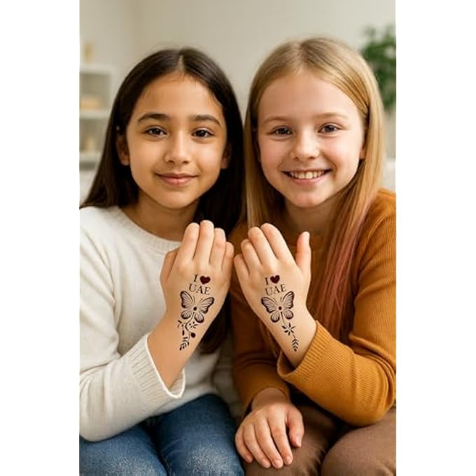 FAM UAE NATIONAL DAY MEHNDI STENCIL  EASY HENNA STICKER FOR KIDS & WOMEN | I UAE, FLAG & ARABIC CALLIGRAPHY DESIGNS | NATIONAL DAY HAND TATTOO (DESIGN 1) - Image 2