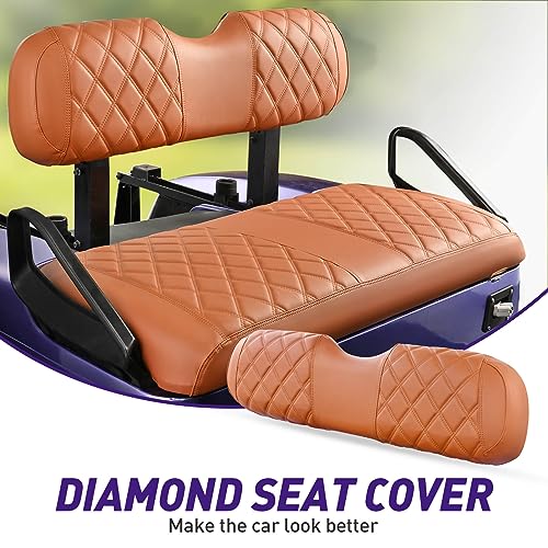NOKINS Golf Cart Diamond Seat Covers Kit, Fit for EZGO TXT 1994-2013/EZGO RXV OEM Standard Front Seat Cushion, Golf Cart Vinyl Seat Cover, No Nails Required (All Brown) - Image 2