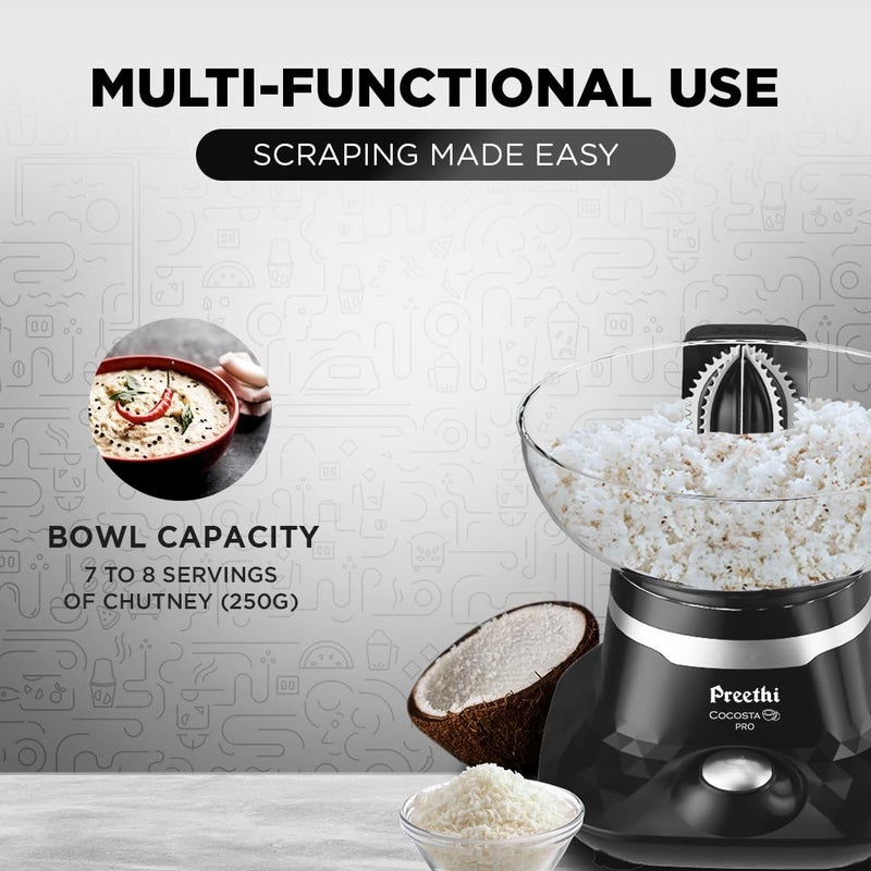 Preethi Cocosta Pro KP002 Coconut Scraper&Citrus Juicer,100% Safe Dual Protection Scraper With Safety Switch&Silicon Cap,Spillage Free Collection Bowl,100 Watts,2Yr Guarantee,Lifelong Free Service - Image 2