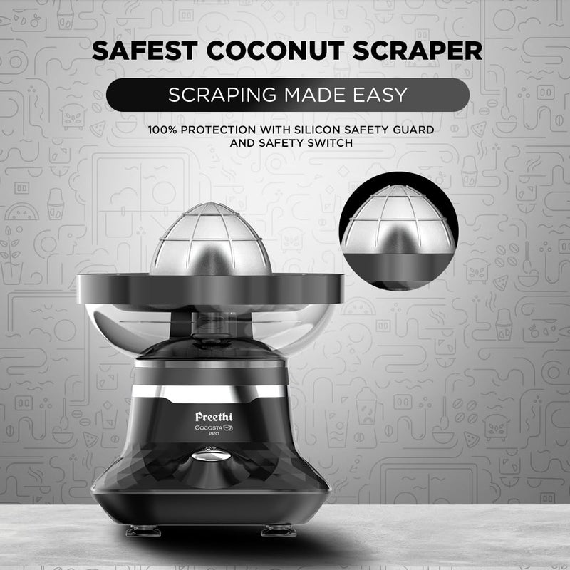 Preethi Cocosta Pro KP002 Coconut Scraper&Citrus Juicer,100% Safe Dual Protection Scraper With Safety Switch&Silicon Cap,Spillage Free Collection Bowl,100 Watts,2Yr Guarantee,Lifelong Free Service - Image 5