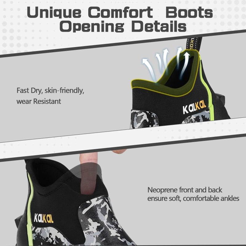 Kalkal Men's Rubber Boots, Waterproof Ankle Rain Boots, Insulated Working Booties with Comfortable Sports Sole, Outdoor Mud Boots for Yard Chore (BlackCamo,Size10) - Image 3