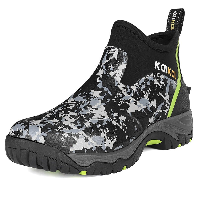 Kalkal Men's Rubber Boots, Waterproof Ankle Rain Boots, Insulated Working Booties with Comfortable Sports Sole, Outdoor Mud Boots for Yard Chore (BlackCamo,Size10) - Image 1