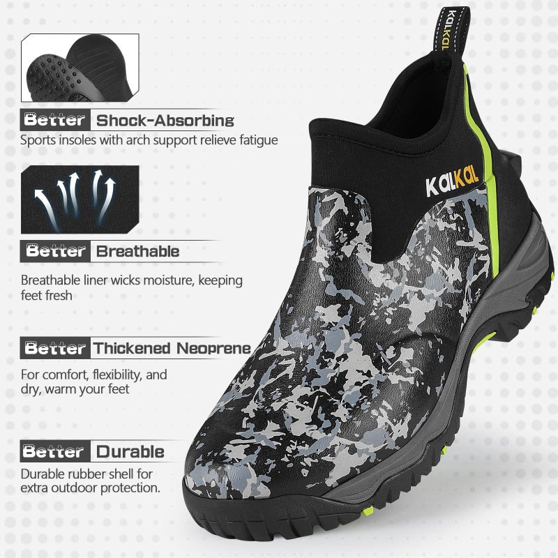 Kalkal Men's Rubber Boots, Waterproof Ankle Rain Boots, Insulated Working Booties with Comfortable Sports Sole, Outdoor Mud Boots for Yard Chore (BlackCamo,Size10) - Image 5