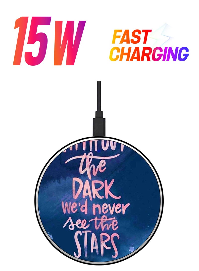 Theodor Quote Printed Ultra Slim Fast Wireless Charger With USB Cable Blue/Pink - Image 1