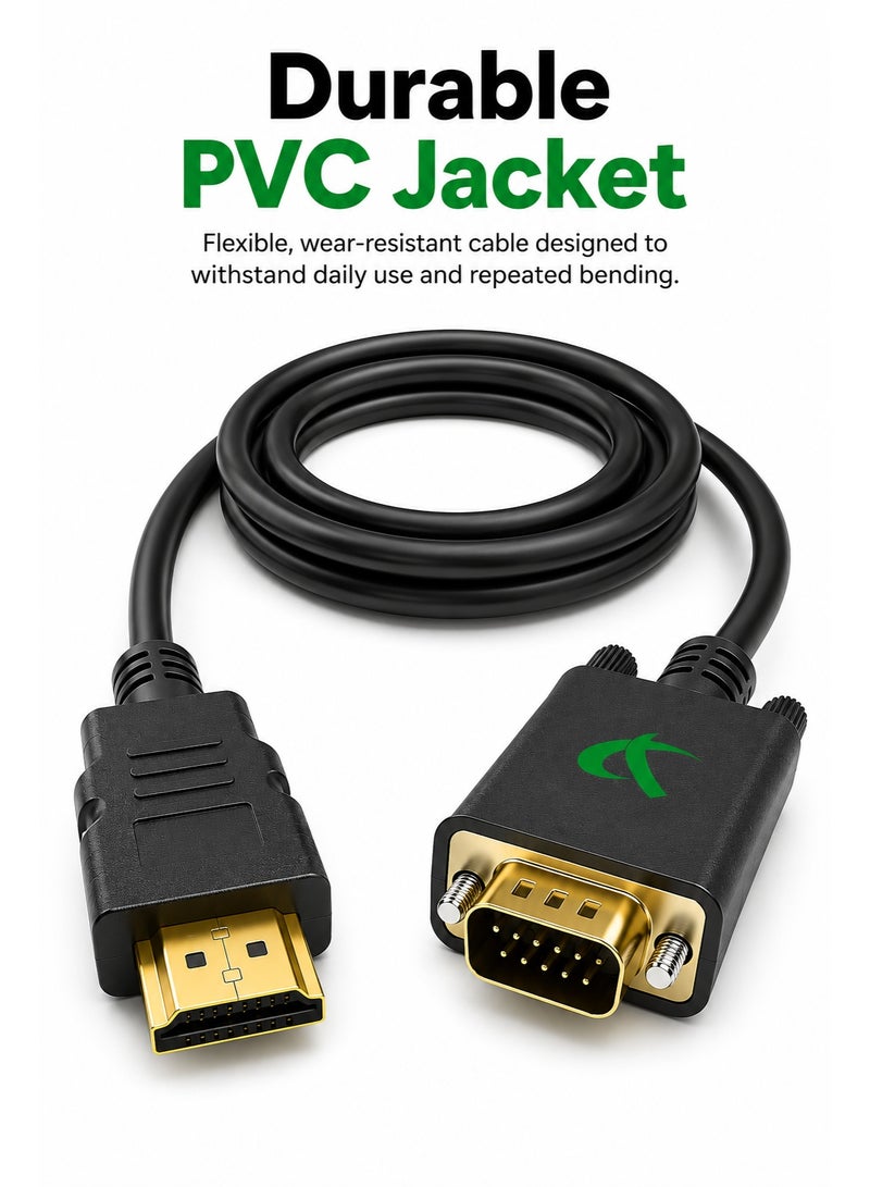 فوجيشكا كابل HDMI إلى VGA بطول 1.8 متر | كابل محول مطلي بالذهب (من ذكر HDMI إلى ذكر VGA) | محول فيديو بدقة 1080P Full HD | يدعم التشغيل الفوري (Plug & Play) | متوافق مع أجهزة الكمبيوتر المحمول والمكتبي، والشاشات، وأجهزة العرض (البروجيكتور)، وأجهزة التلفاز - Image 5