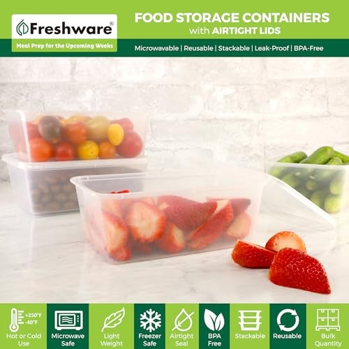 Freshware Food Storage Containers 50 Set 34 oz Plastic Deli Containers with Lids Slime Soup Meal Prep Containers BPA Free Stackable Leakproof Microwave Dishwasher and Freezer Safe - Image 3