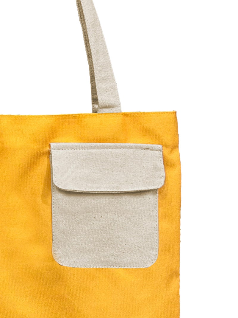 The Purple Tree Color Block Pocket Cotton Tote Bag for Women - 1 Pc, Womens Tote Bag, Eco Friendly Cotton Tote Bag, Multi Pocket Tote Bag, Best Gift For Women (Yellow) - Image 3