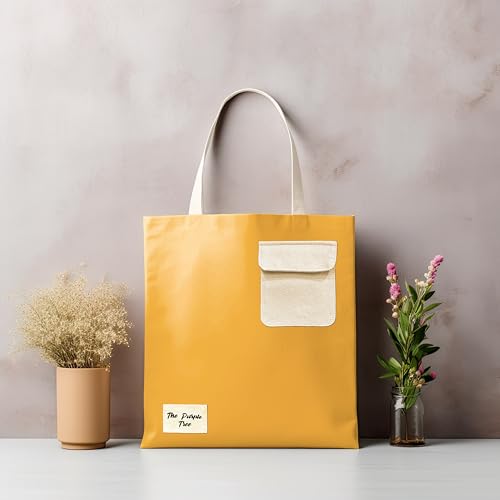 The Purple Tree Color Block Pocket Cotton Tote Bag for Women - 1 Pc, Womens Tote Bag, Eco Friendly Cotton Tote Bag, Multi Pocket Tote Bag, Best Gift For Women (Yellow) - Image 4