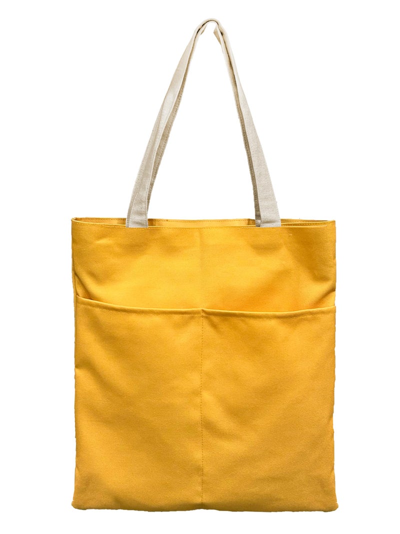 The Purple Tree Color Block Pocket Cotton Tote Bag for Women - 1 Pc, Womens Tote Bag, Eco Friendly Cotton Tote Bag, Multi Pocket Tote Bag, Best Gift For Women (Yellow) - Image 2