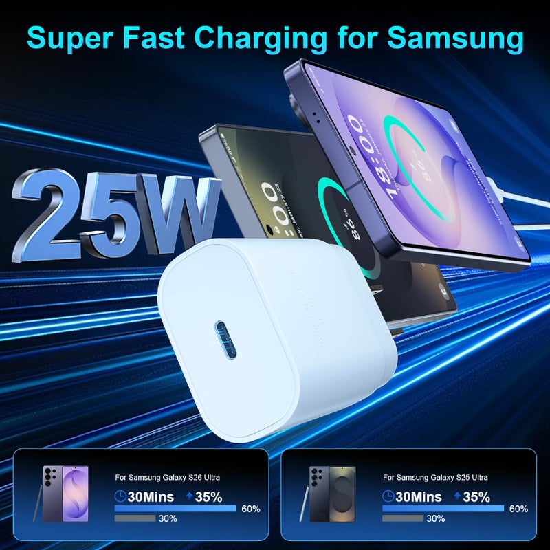 Vilive Super Fast Charger Type C, 25W USB C Wall Charger Fast Charging for Samsung Galaxy S26 Ultra/S26/S26+/S25 Ultra/S25/24 Ultra/S24/S23 Ultra/S22 Ultra with 6.6FT Long Android Type C Charger Cable 2Pack - Image 2