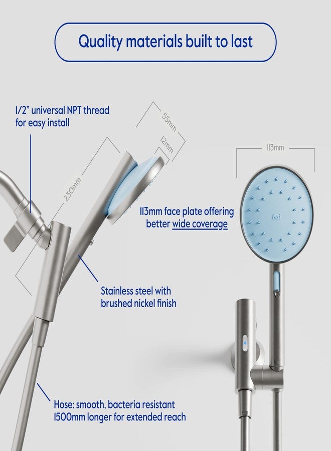 hai Smart Shower Head, Bluetooth Handheld Water Saving Showerhead with Adjustable High Pressure to Spa-Like Mist, Stainless Steel, Easy Installation, Customizable LED Lights, Surf, 1.8 GPM - Image 4