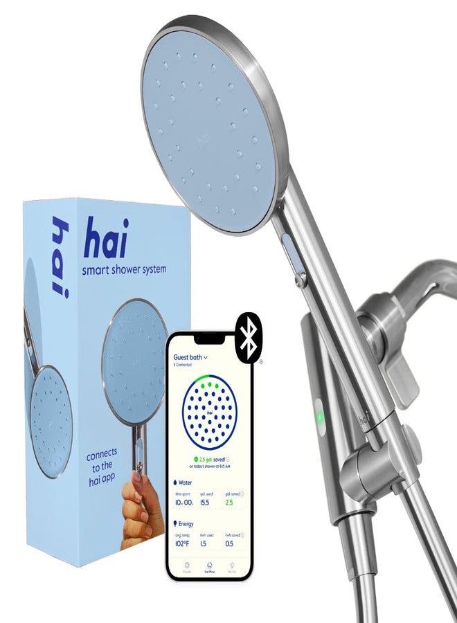 hai Smart Shower Head, Bluetooth Handheld Water Saving Showerhead with Adjustable High Pressure to Spa-Like Mist, Stainless Steel, Easy Installation, Customizable LED Lights, Surf, 1.8 GPM - Image 1