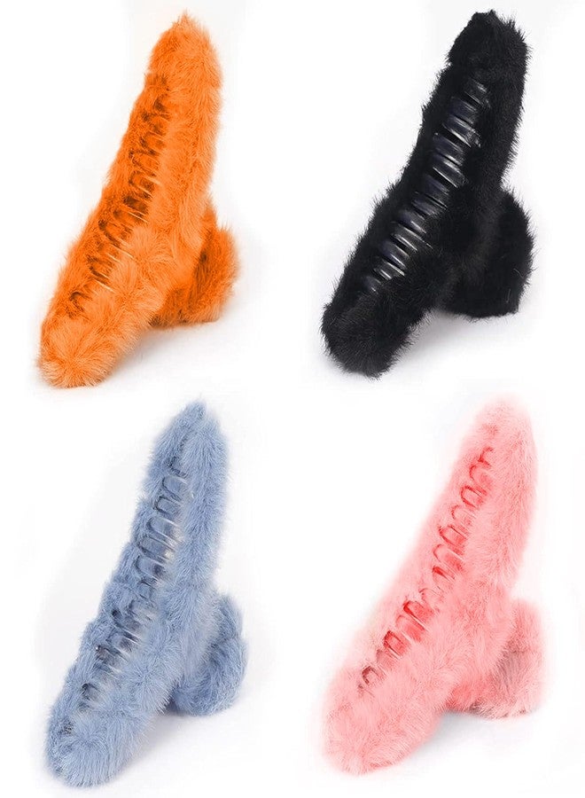 MADHYA 4 PCS Fur Claw Clips for Women, Hair Clip, 11cm Fuzzy Claw Clips for Thick Hair, Cute Fuzzy Clip for Women Girls, Soft Hair Clips, Strong Hold Big Non-Slip Hair Catch Barrette Jaw Clamp - Image 1