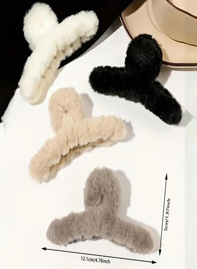 MADHYA 4 PCS Fur Claw Clips for Women, Hair Clip, 11cm Fuzzy Claw Clips for Thick Hair, Cute Fuzzy Clip for Women Girls, Soft Hair Clips, Strong Hold Big Non-Slip Hair Catch Barrette Jaw Clamp - Image 3