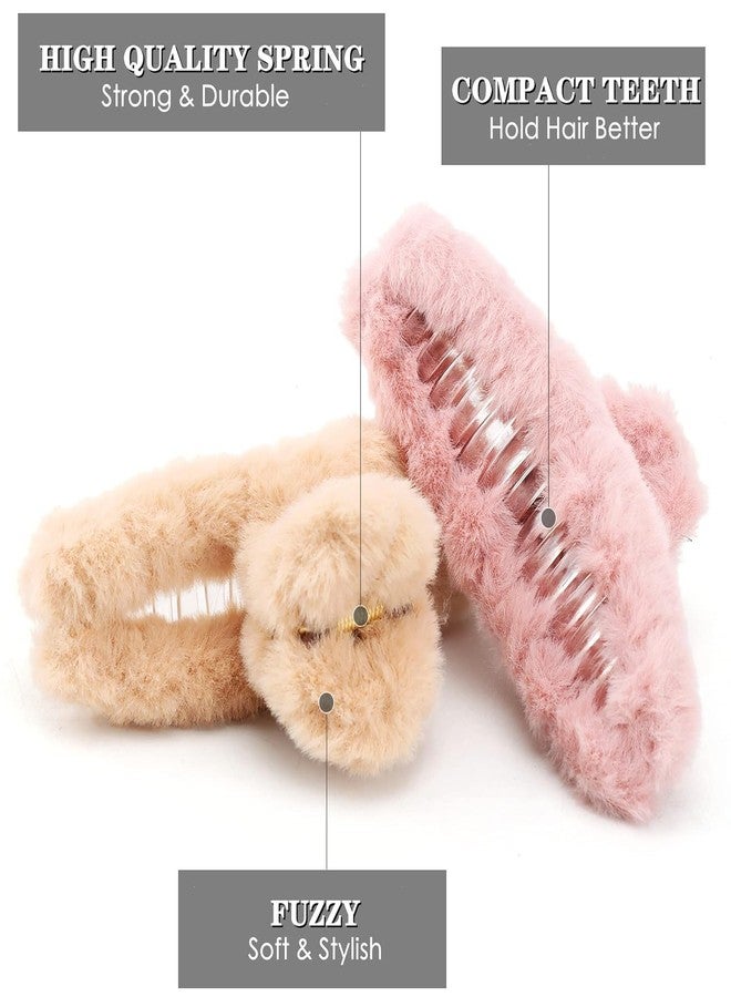 MADHYA 4 PCS Fur Claw Clips for Women, Hair Clip, 11cm Fuzzy Claw Clips for Thick Hair, Cute Fuzzy Clip for Women Girls, Soft Hair Clips, Strong Hold Big Non-Slip Hair Catch Barrette Jaw Clamp - Image 2