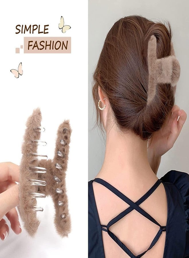 MADHYA 4 PCS Fur Claw Clips for Women, Hair Clip, 11cm Fuzzy Claw Clips for Thick Hair, Cute Fuzzy Clip for Women Girls, Soft Hair Clips, Strong Hold Big Non-Slip Hair Catch Barrette Jaw Clamp - Image 4