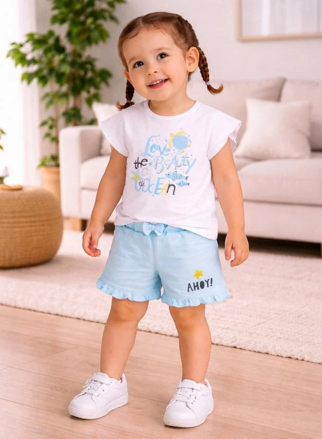 Victor And Jane Ocean Fun Graphic T-Shirt and Ruffled Shorts Set
