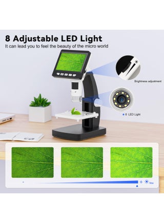 مجهر رقمي بشاشة LCD، مجهر بحجم عملة معدنية مقاس 4.3 بوصة، تكبير 50X-1000X، مجهر لحام مزود بواجهة USB للكبار/الأطفال - حامل بلاستيكي، 8 مصابيح LED، متوافق مع أنظمة التشغيل Windows/Mac OS (بدون بطاقة TF) - view 4