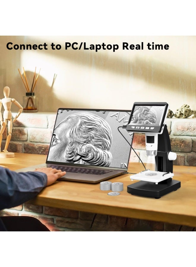 جوبيلين مجهر رقمي بشاشة LCD، مجهر بحجم عملة معدنية مقاس 4.3 بوصة، تكبير 50X-1000X، مجهر لحام مزود بواجهة USB للكبار/الأطفال - حامل بلاستيكي، 8 مصابيح LED، متوافق مع أنظمة التشغيل Windows/Mac OS (بدون بطاقة TF) - Image 5