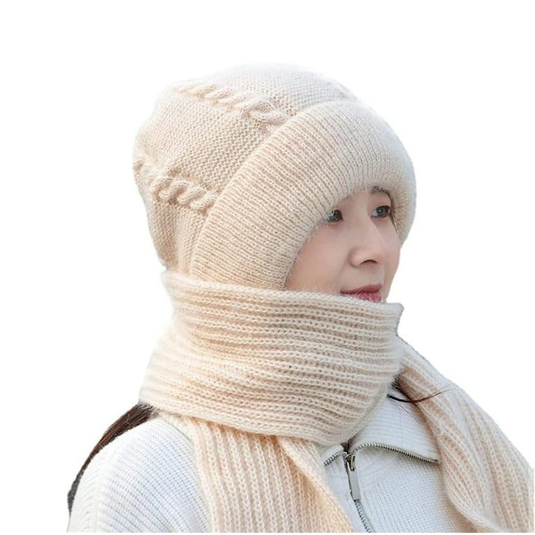 Richmen Winter Hooded Scarf Hat for Women Soft Knitted Beanie Hats Skull Pompom Cap for Ladies Winter 2 in 1 Scarfs Set for Girls Free Size - Image 1