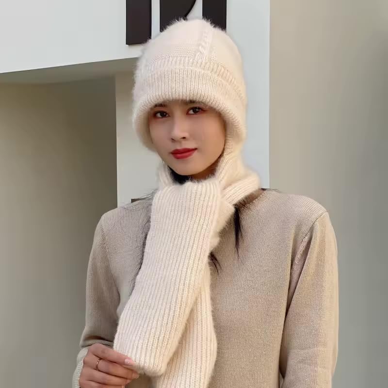 Richmen Winter Hooded Scarf Hat for Women Soft Knitted Beanie Hats Skull Pompom Cap for Ladies Winter 2 in 1 Scarfs Set for Girls Free Size - Image 3