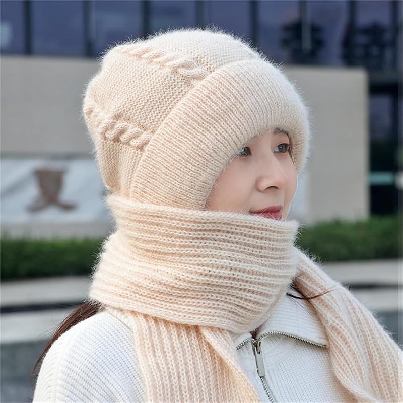 Richmen Winter Hooded Scarf Hat for Women Soft Knitted Beanie Hats Skull Pompom Cap for Ladies Winter 2 in 1 Scarfs Set for Girls Free Size - Image 5