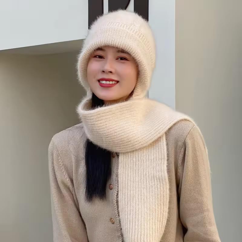 Richmen Winter Hooded Scarf Hat for Women Soft Knitted Beanie Hats Skull Pompom Cap for Ladies Winter 2 in 1 Scarfs Set for Girls Free Size - Image 2