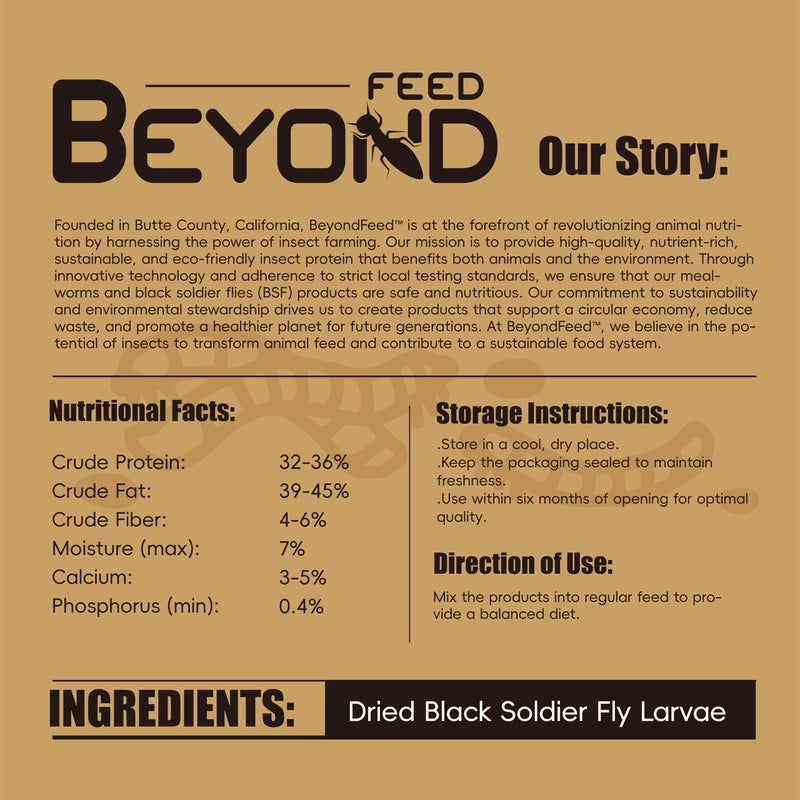 BeyondFeed™ 2.2lbs Dried Black Soldier Fly Larvae - Nutrient-Rich, Sustainable Feed for Chickens, Ducks, Birds, Reptiles, Fish, Hamster, Turtles and More (2.2lbs/1kg Package) - Image 2