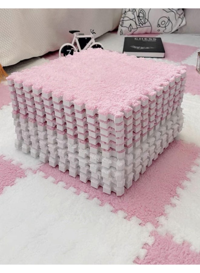 XVersion 12 Pcs Plush Puzzle Foam Floor Mat,Interlocking Foam Mat Floor Tiles,Comfort Foam Padding,Soft Plush,Non-Slip,Easy to Clean,30x30x1cm for Home Decor/Playroom/Bedroom/Gym (6 Pcs White+ 6 Pcs Pink)  - Image 5
