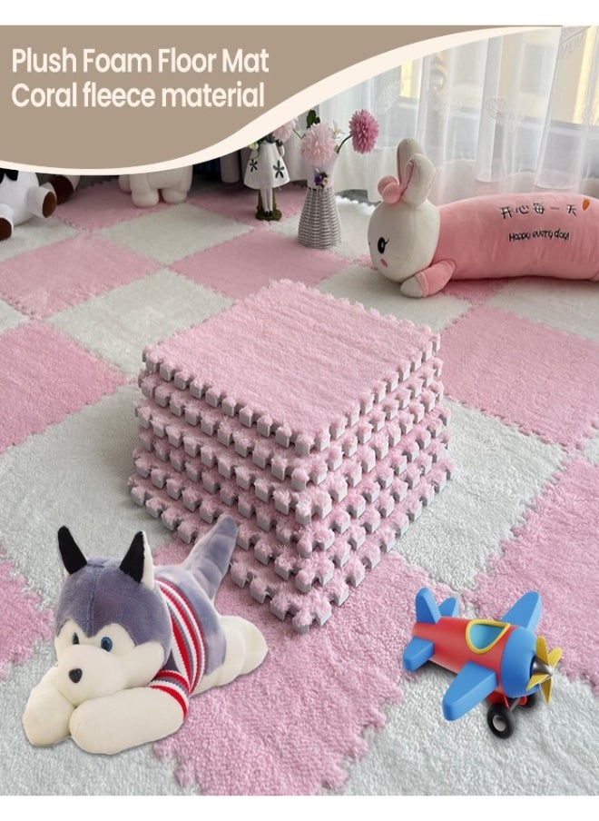 XVersion 12 Pcs Plush Puzzle Foam Floor Mat,Interlocking Foam Mat Floor Tiles,Comfort Foam Padding,Soft Plush,Non-Slip,Easy to Clean,30x30x1cm for Home Decor/Playroom/Bedroom/Gym (6 Pcs White+ 6 Pcs Pink)  - Image 2
