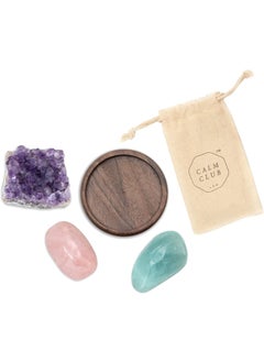 Luckies of London Ltd Calm Club | Healing Crystals | Calming Crystals and Healing Stones | Chakra Crystals & Meditation Accessories | Spiritual Gifts for Women | Includes Rose Quartz Crystal, Aquamarine & Amethyst Geode 