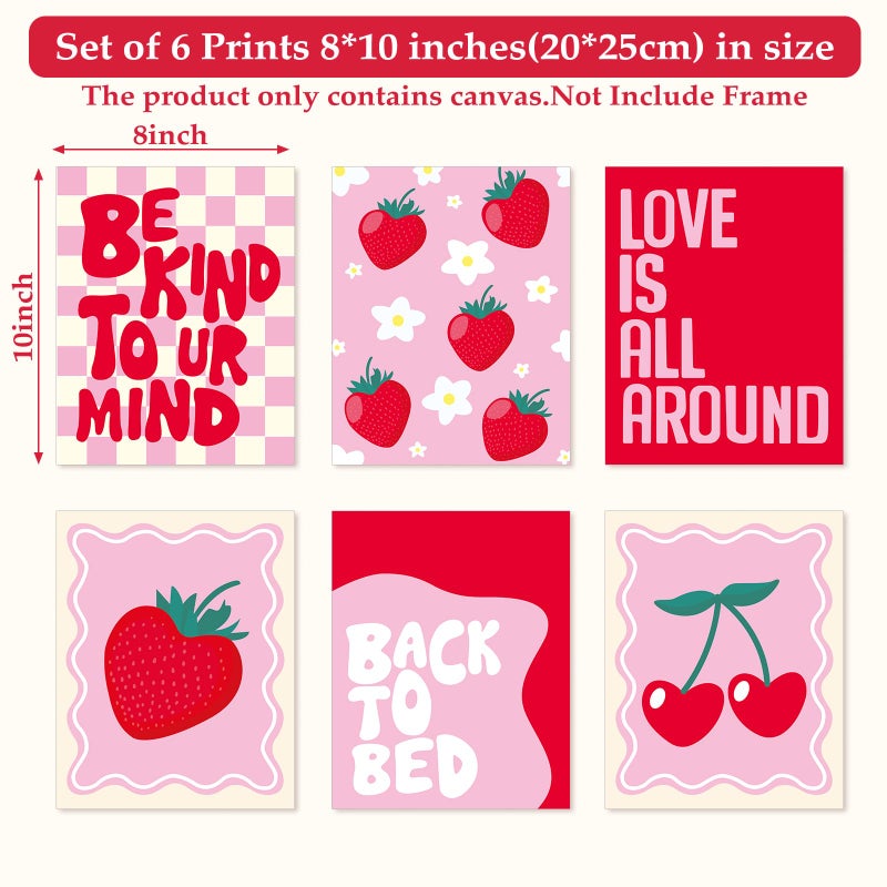 FYSUIMU Strawberry Wall Art Prints Coquette Strawberry Flower Sweet Room Decor - 8 x 10 Inch - Pink Red Fruit Cherry Unframed Wall Arts Posters for Home Bedroom Living Room Dorm, 6 Sheets - Image 2