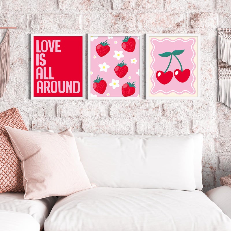 FYSUIMU Strawberry Wall Art Prints Coquette Strawberry Flower Sweet Room Decor - 8 x 10 Inch - Pink Red Fruit Cherry Unframed Wall Arts Posters for Home Bedroom Living Room Dorm, 6 Sheets - Image 5