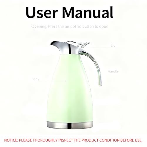 Bonnoces 68 Oz Stainless Steel Thermal Carafe - Double Walled Vacuum Insulated Thermos/Carafe with Lid - Coffee/Tea Carafe Heat & Cold Retention - 2 Liter (Green) - Image 2