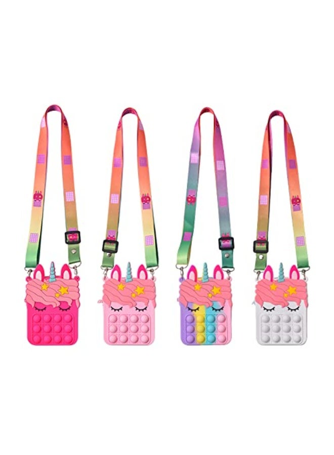 Tirdkid Gifts for Kids 4 Packs Unicorn Purses Fashion Fidgets Fashion Pop Purse Push Bubbles Fidget Toy Rainbow Unicorn Purse Wallet Ladies Bag Silica Dimple Crossbody Bags - Image 5