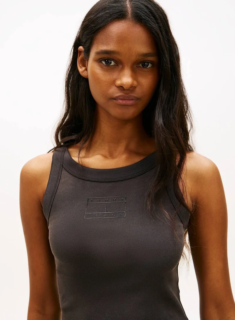 TOMMY JEANS Black Ribbed Tonal Logo Slim Tank Top for Women | Best Price UAE
